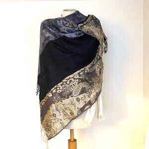 Black, Grey/White, and Dark Purple/Blue Layered Striped Pashmina